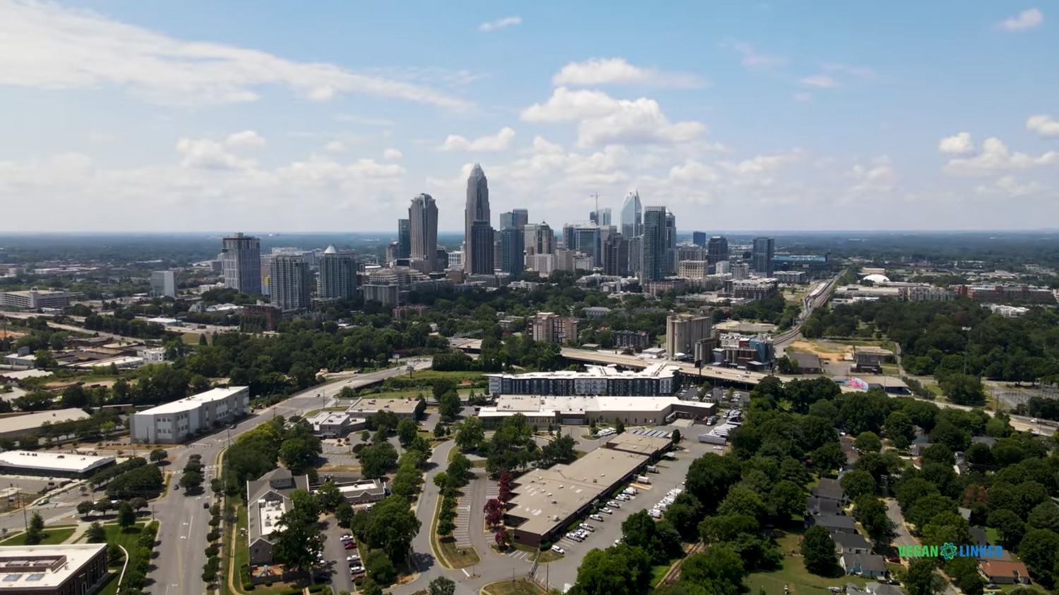Charlotte North Carolina skyline from drone shot